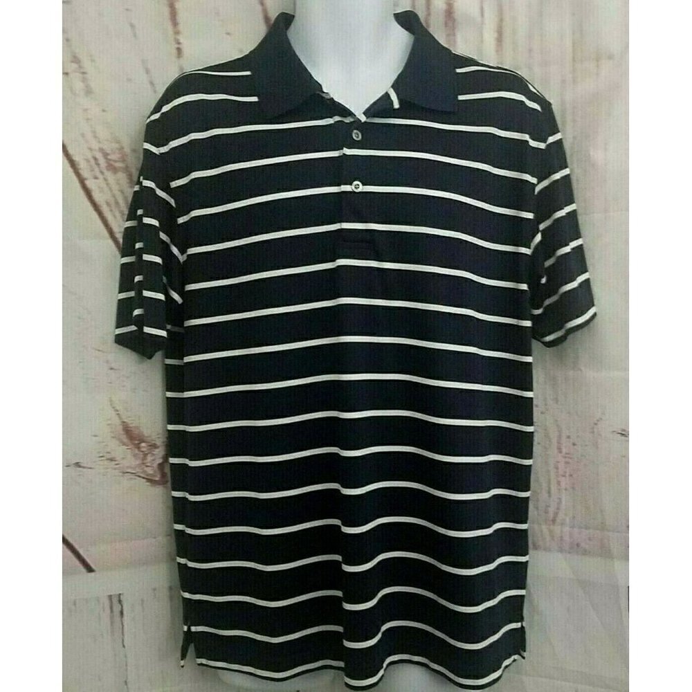 PGA Tour Dry Airflux Mens Golf Polo Shirt Size L Navy White Stripes